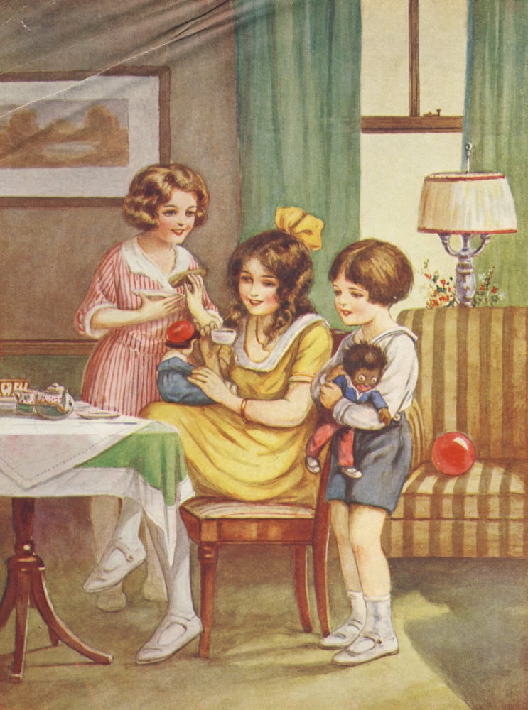 Little Frolic 1925 Dolls tea party Canvas Art - Unknown (24 x 36)