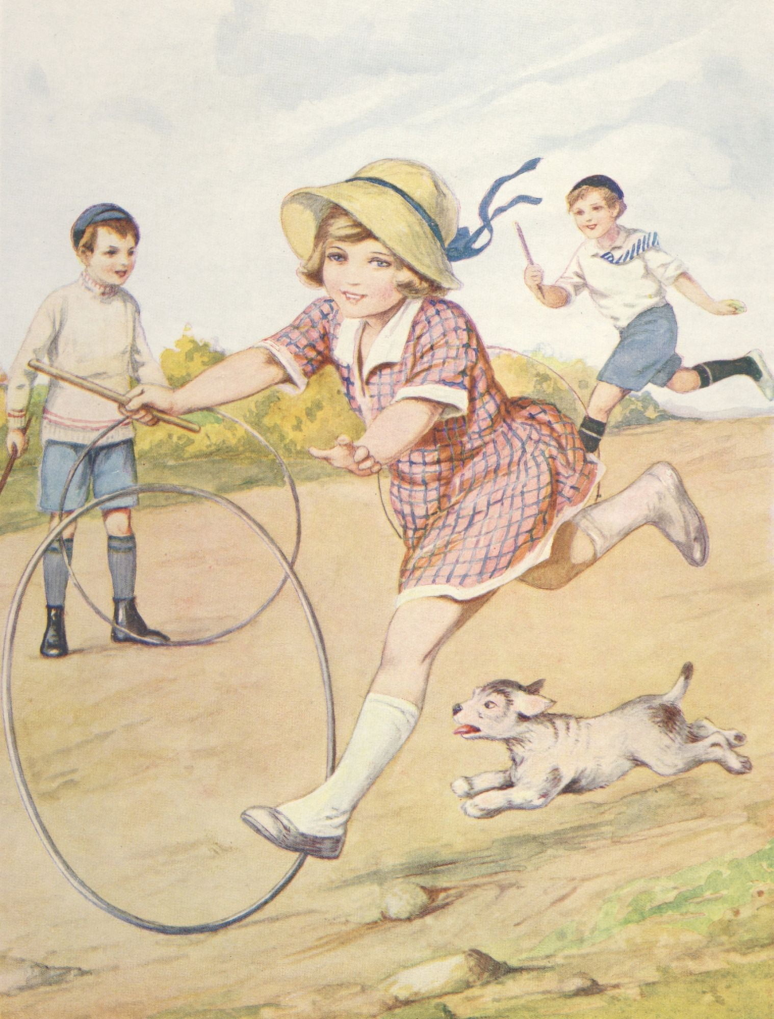 Little Frolic 1925 Playing with hoops Canvas Art - Unknown (18 x 24)