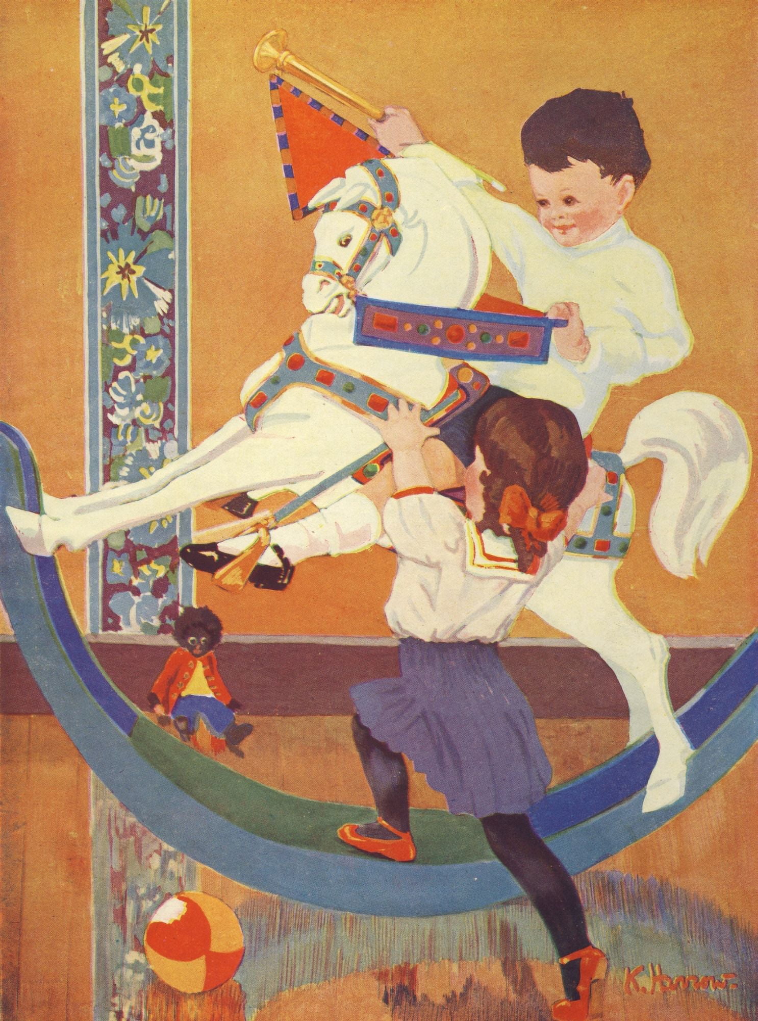 Little Frolic 1925 Rocking horse Canvas Art - Kenneth Harrow (18 x 24)