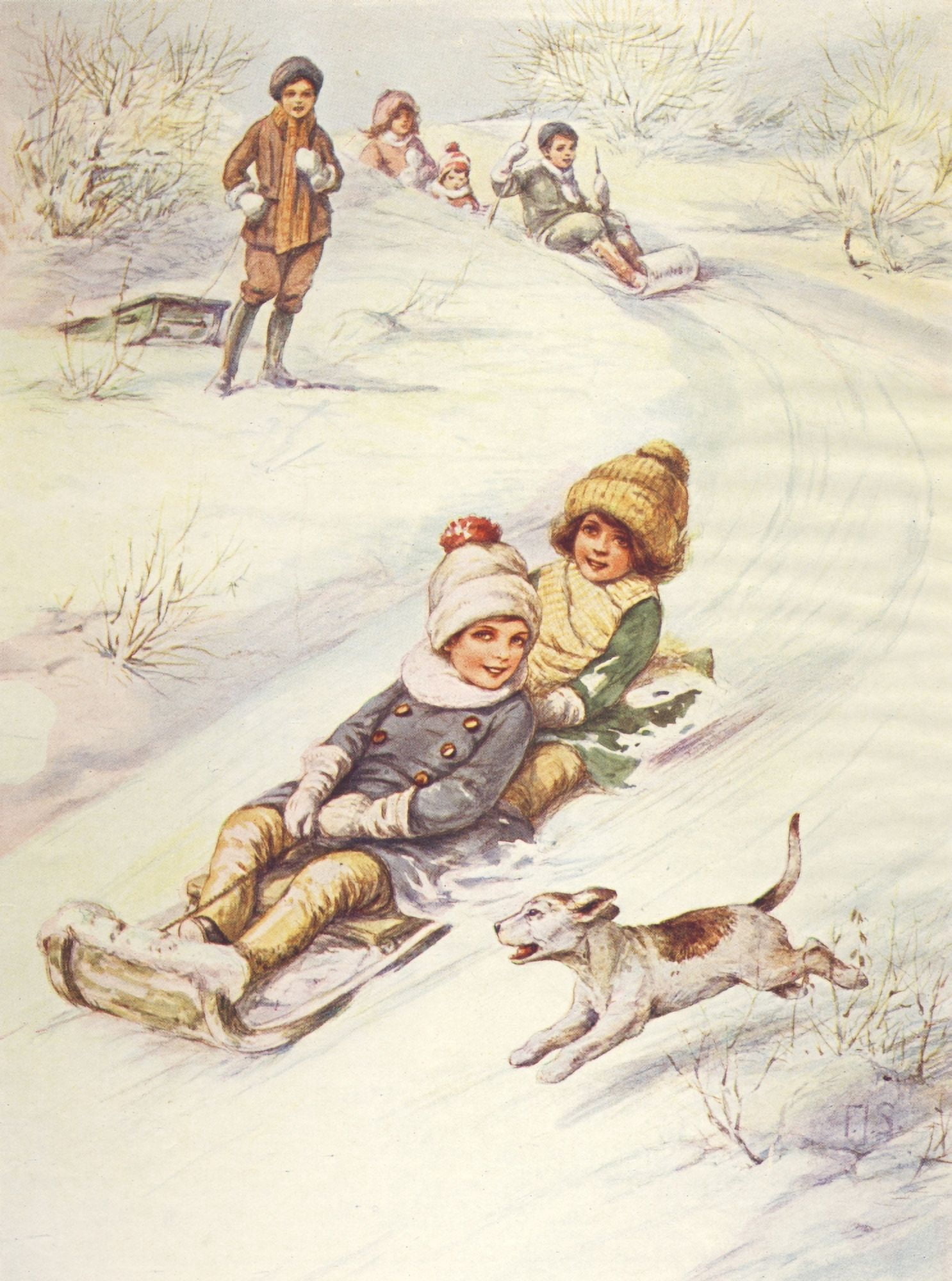 Little Frolic 1925 Sledging Canvas Art - Unknown (24 x 36)