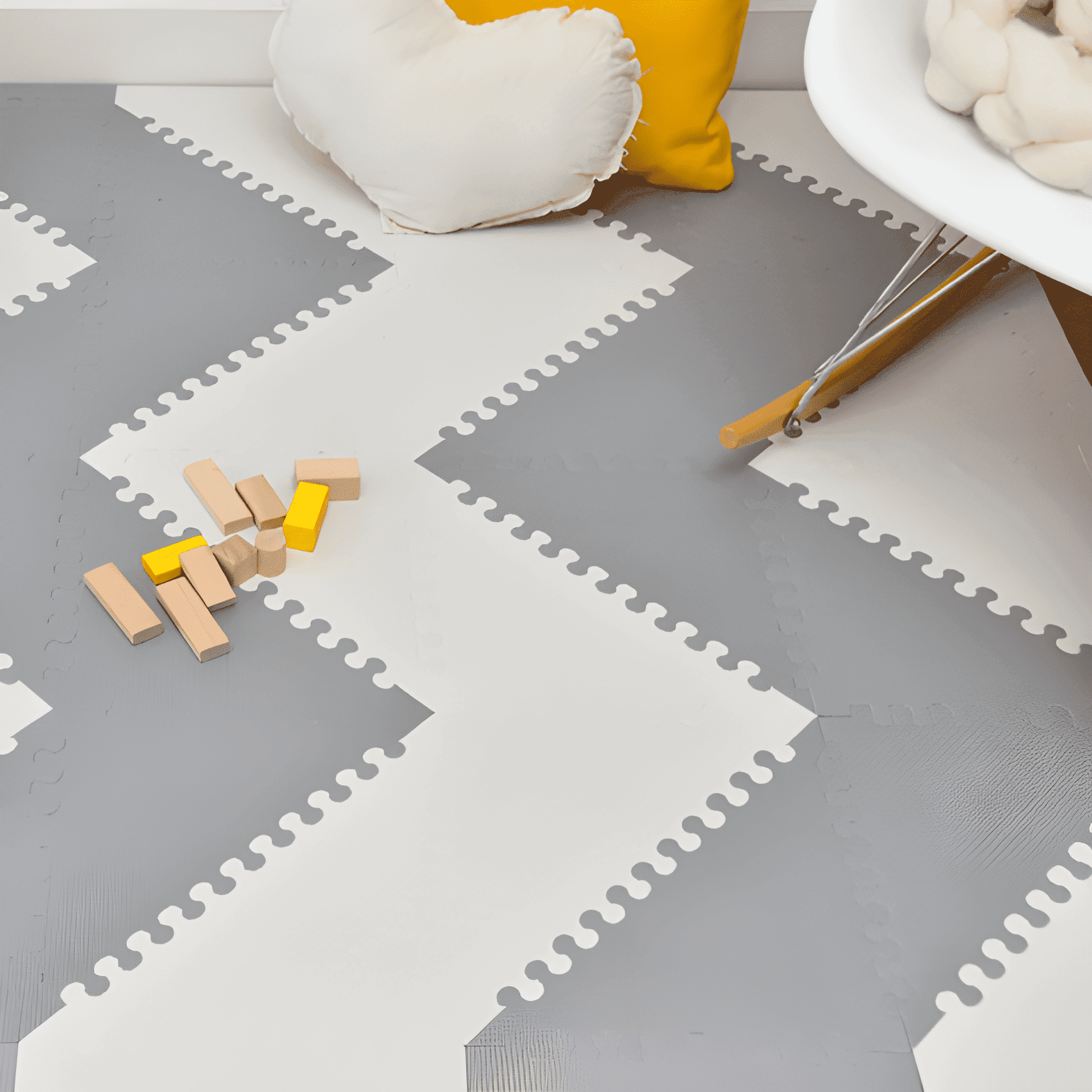Gray and White Geometric EVA Foam Baby Play Mat