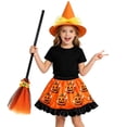 thumbnail image 1 of Little G`irls All Over Jack-o'-Lantern Print Tutu Skirt Halloween Party Dress Up Kit with Hat and Broom, 1 of 4