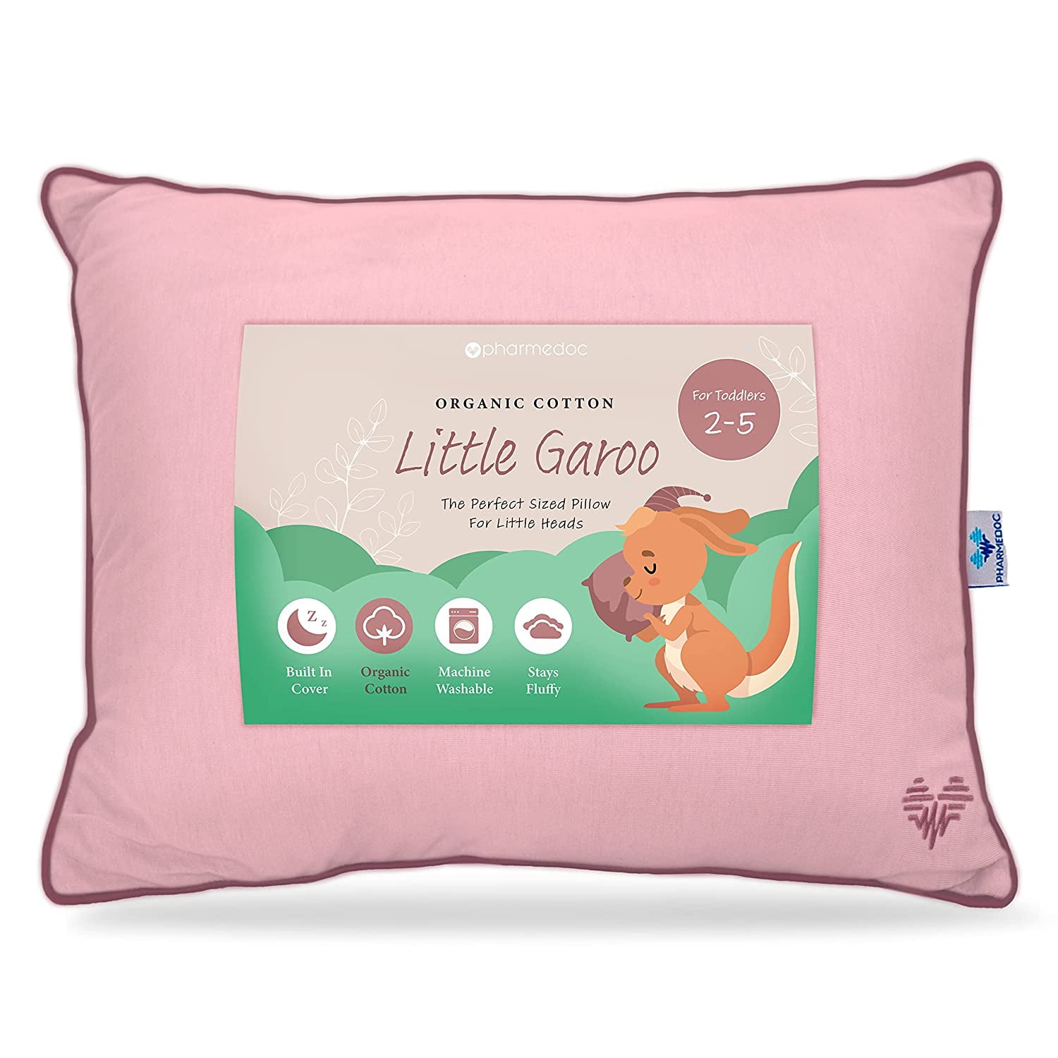 Little Garoo Organic Cotton Toddler Pillow, First Pillow, Cotton Candy