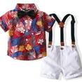 thumbnail image 1 of Little Gentleman Outfits for Boys Summer Wedding Collared Shirt Suspender Shorts Bowtie School Formal Short Set 4 Years, Red, 1 of 7
