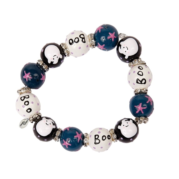 Little Ghost Boo Halloween Rhinestone Glass Beaded Kate Macy Stretch Bracelet