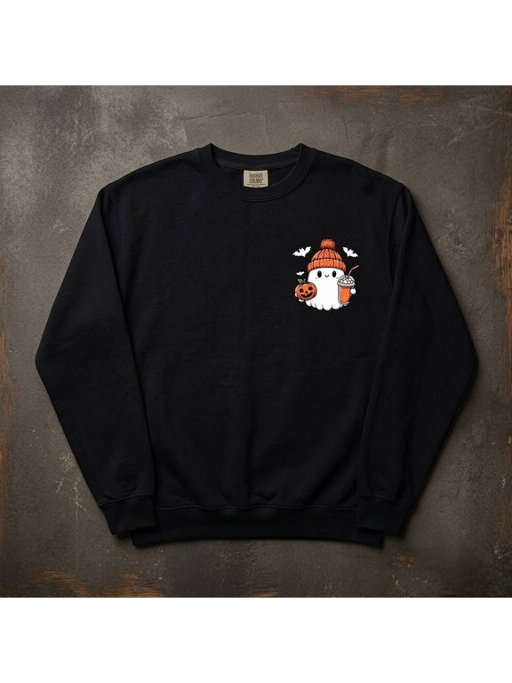 Little Ghost Iced Coffee Cute Halloween Graphic Sweatshirt