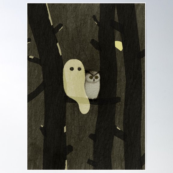 Little Ghost & Owl Poster Wall Art, Modern Wall Decor For Living Room Bedroom, 12x18 UNFRAMED
