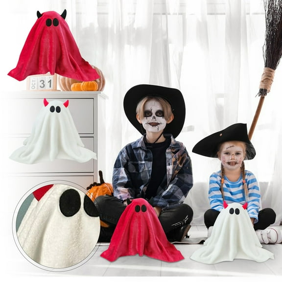 Little Ghost Puppet Throw Pillow Back to School Plush Toy Gift, 11.81" Halloween Ghost Cartoon Theme Rag Doll, Cute Stuff Plush Doll Halloween Christmas Must Have