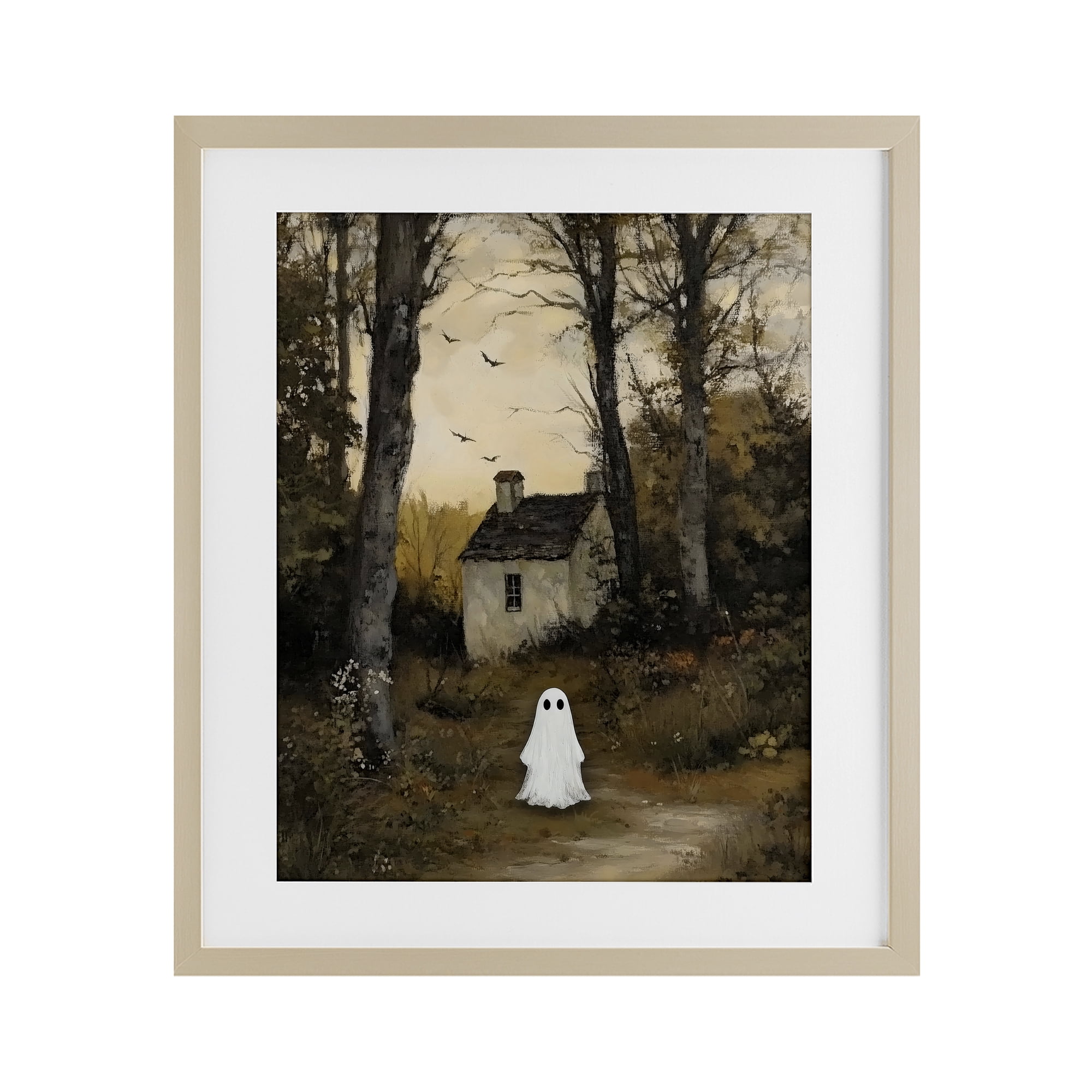 Little Ghost in Cottage Forest Birch Framed Print Under Glass, design by Arlington Prints