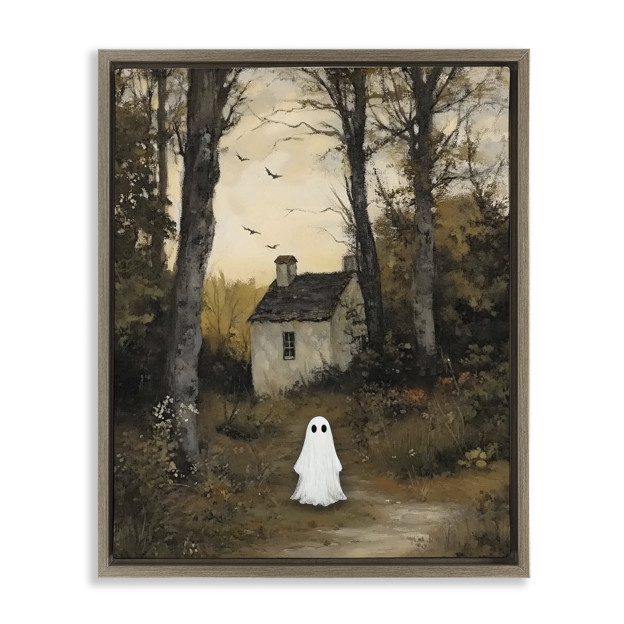 Little Ghost in Cottage Forest Brown Framed Floater Canvas Wall Art, design by Arlington Prints
