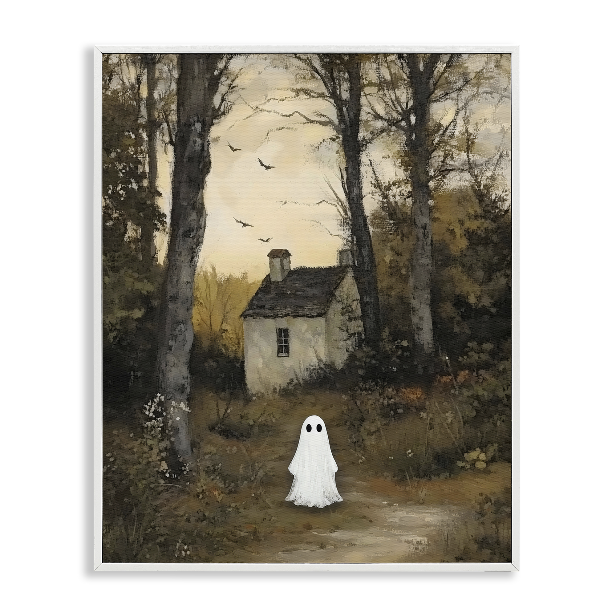 Little Ghost in Cottage Forest White Framed Giclee Art, design by Arlington Prints