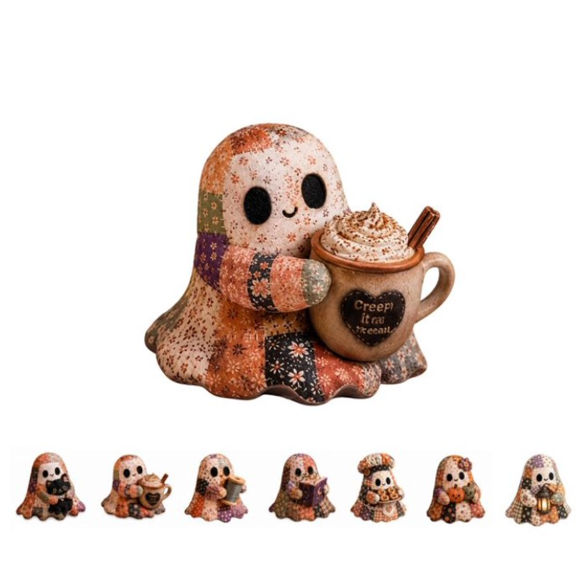 Little Ghost’s Cozy Halloween DIY Patchwork Kit – Beginner-Friendly Sewing Kit with Rich Floral & Gingham Prints (Ghost Coffee Date)