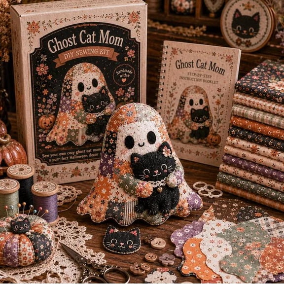 Little Ghost’s Cozy Halloween DIY Patchwork Kit – Best for Tiered Tray Styling & Seasonal Home Accents (Ghost Cat Mom)