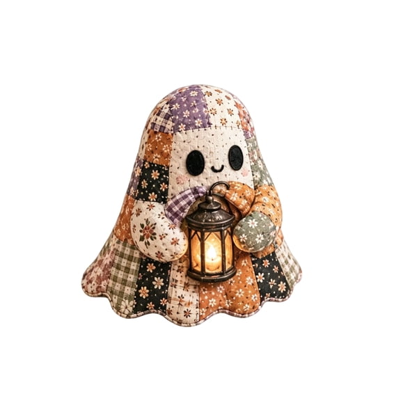 Little Ghost’s Cozy Halloween DIY Patchwork Kit, Complete Retro Ghost Sewing Craft Kit Including Pre-Cut Fabric Stuffing Tools, Zero Skill Required Handcraft Gift for Adult DIY Hobby Lovers