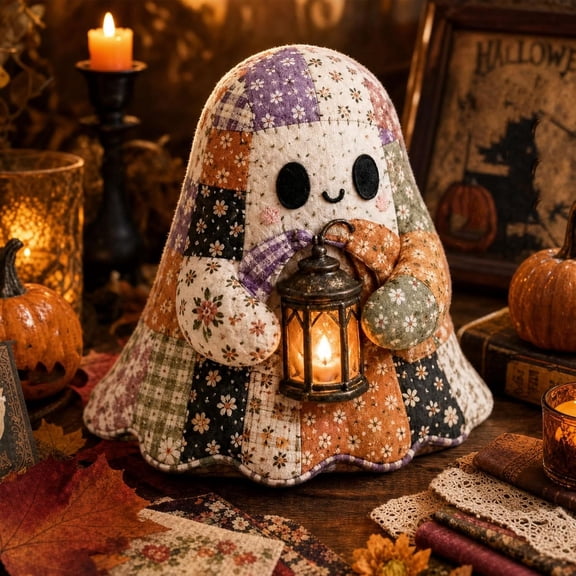 Little Ghost’s Cozy Halloween DIY Patchwork Kit, Cute Ghost Plush Sewing Craft Kit with Pre-Cut Fabrice, 6 Styles Doll Making Set, Handmade Decor Ornament Gift for Craft Lovers