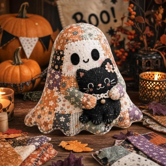 Little Ghost’s Cozy Halloween DIY Patchwork Kit, Cute Ghost Plush Sewing Craft Kit with Pre-Cut Fabrice, 6 Styles Doll Making Set, Handmade Decor Ornament Gift for Craft Lovers