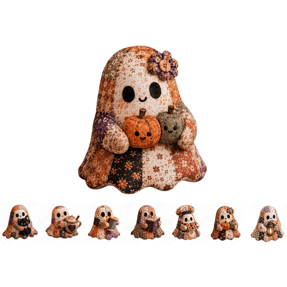 Little Ghost’s Cozy Halloween DIY Patchwork Kit, Fall Vintage Patchwork Ghost Sewing Project, Portable Full Supply Craft Kit for Adult Teen Crafters (F)