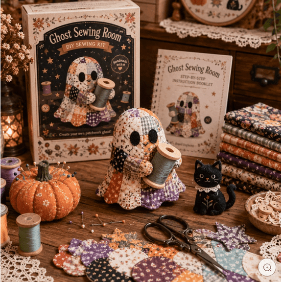 Little Ghost’s Cozy Halloween DIY Patchwork Kit ， Halloween Sewing & Quilting Project for Adults and Teens - Includes Fabric, Thread, Instructions