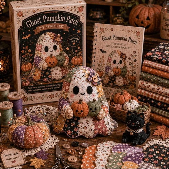 Little Ghost’s Cozy Halloween DIY Patchwork Kit – Perfect for Sewing Room Decor & Fall Craft Lovers (Ghost Pumpkin Patch)