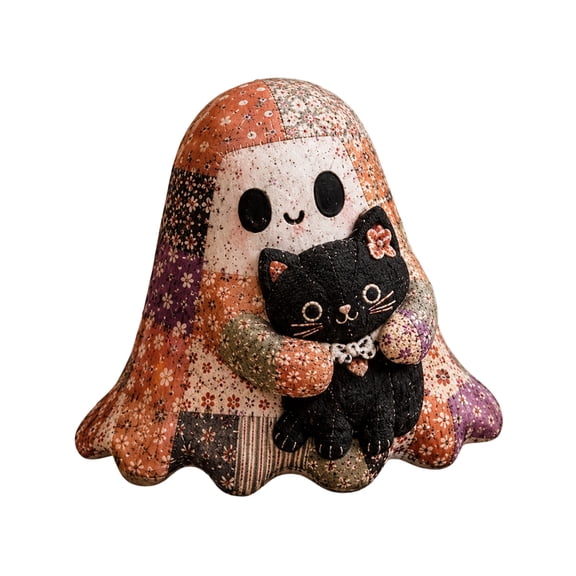 Little Ghost’s Cozy Halloween DIY Patchwork Kit, Retro Cute Ghost Stress Relief Sewing Craft Kit with Precut Fabric Stuffing Tools, Leisure Handwork Project Kit for Adult Craft Hobbyists
