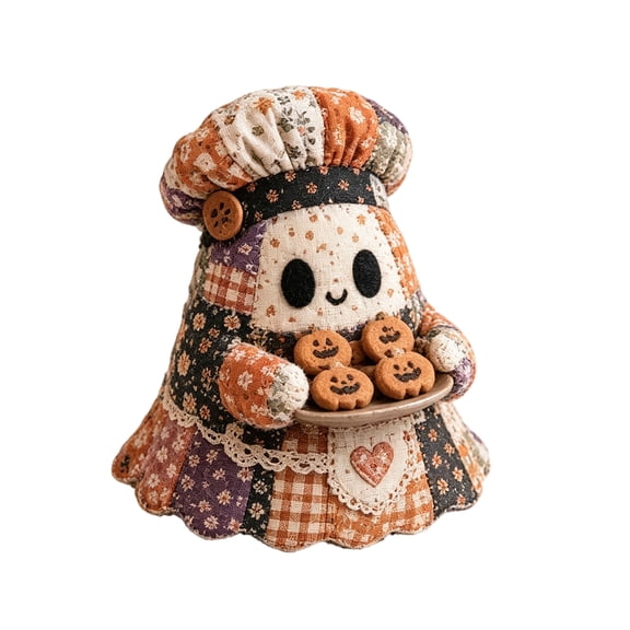 Little Ghost’s Cozy Halloween DIY Patchwork Kit, Retro Ghost Sewing Craft Kit with Pre-Cut Fabric, Full Stuffing & Complete Accessories, Beginner Friendly Handcraft Gift for Adult DIY Enthusiasts