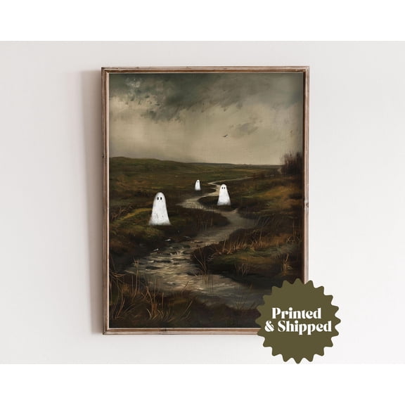 Little Ghosts Moody Landscape Painting Halloween Art Spooky Vintage Ghost Halloween Decor