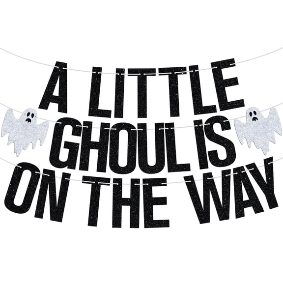 A Little Ghoul is on the Way Banner, Welcome Boy and Girl, A Baby Boo is Almost Due, Halloween Baby Shower Newborn Announcement Party Decorations Supplies