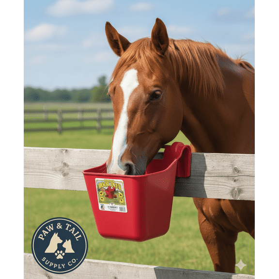 Little Giant 12 Quart Plastic Hook Over Feeder Mountable Livestock Feed Bucket Red