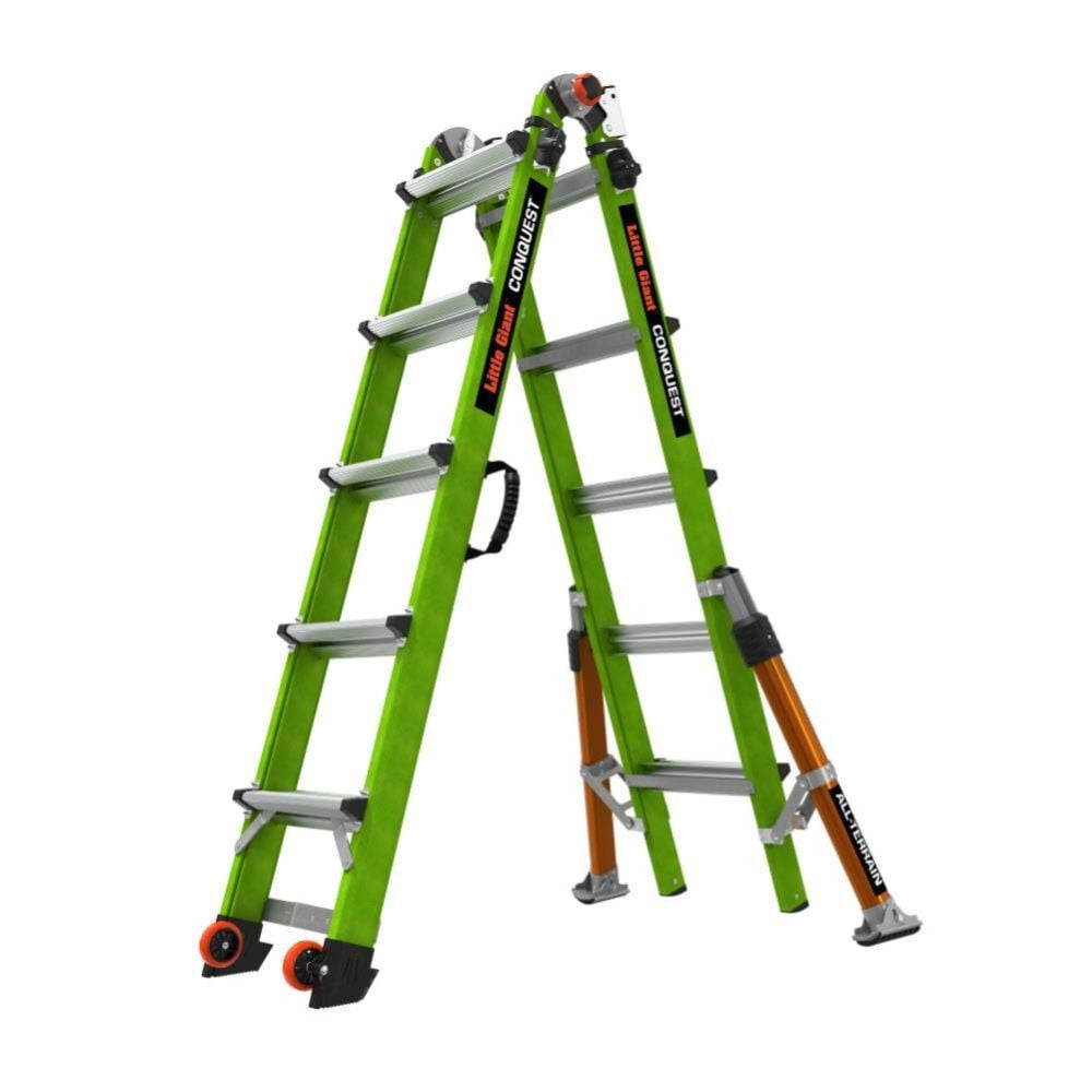 Little Giant 16122-001 Dark Horse Multipurpose Ladder, Fiberglass, Hi-Viz Green, 52 lb