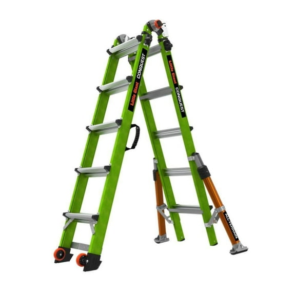 Little Giant 16122-001 Dark Horse Multipurpose Ladder, Fiberglass, Hi-Viz Green, 52 lb