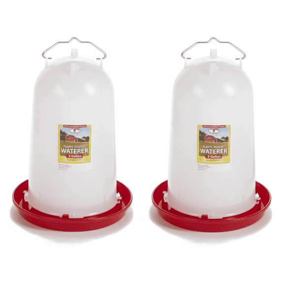 Little Giant 3 Gallon Poultry Drinker 2-Pack Gravity Fed Chicken Waterer Red Base