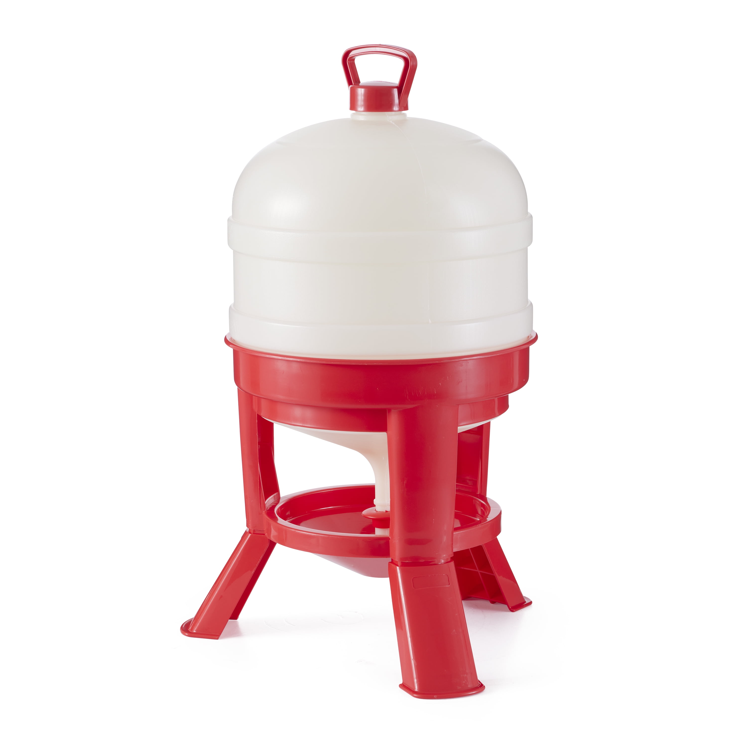Heavy Duty Red and White 8 Gallon Poultry Waterer with Gravity-Fed Design