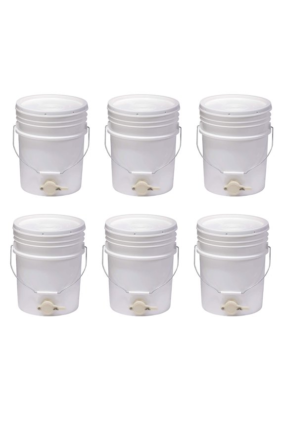 BKT5 Plastic Honey Bucket w/ Gate for Beekeeping, 5 Gallon (6 Pack)