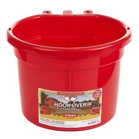 Little Giant Fence Feed Hook Over Feed Pail | 8 Quart | Red