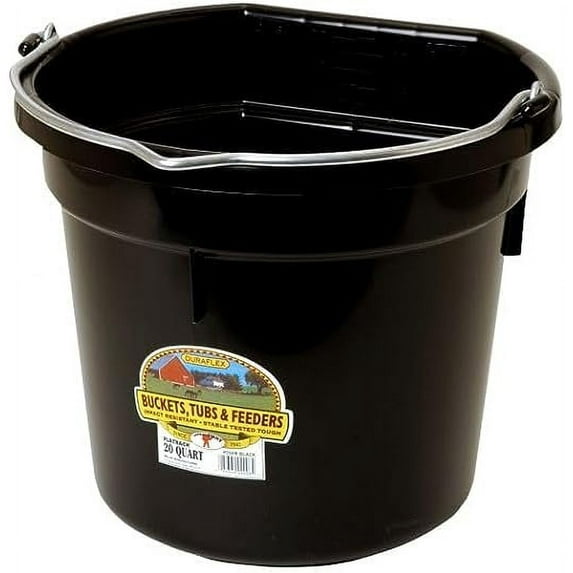 Little Giant Flat Back Bucket 20 Qt - Feed Livestock and Pets with Options of 12 to Choose from - Bundled by Evergreen Farm and Garden (Black)