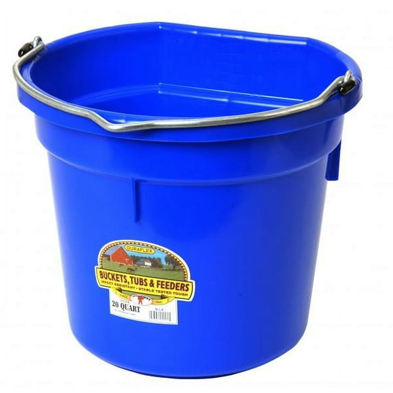 Little Giant Flat Back Bucket 20 Qt - Feed Livestock and Pets with Options of 12 to Choose from - Bundled by Evergreen Farm and Garden (Blue)