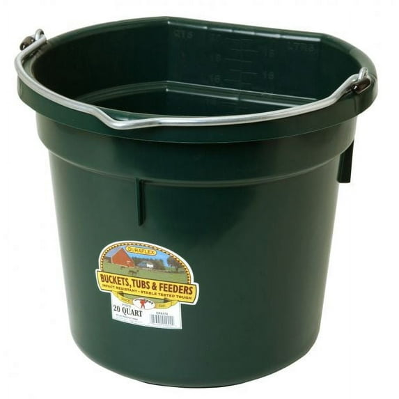 Little Giant Flat Back Bucket 20 Qt - Feed Livestock and Pets with Options of 12 to Choose from - Bundled by Evergreen Farm and Garden (Green)