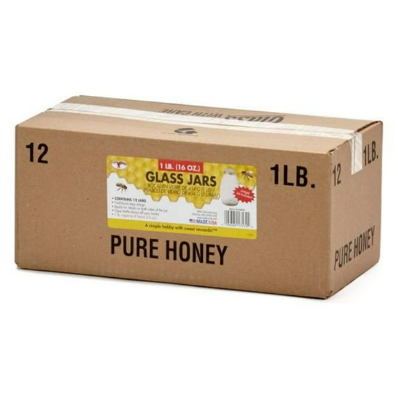 Little Giant Honey Jars With Glass Lid 16 Oz. 12-Pack