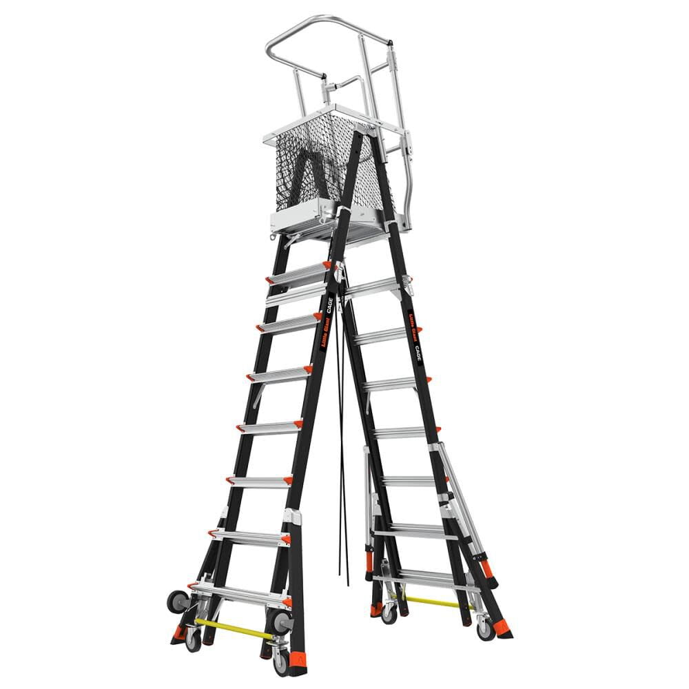Little Giant Ladder Systems Adjustable Safety Cage Platform Ladder, 14 ft, Fiberglass Multi color