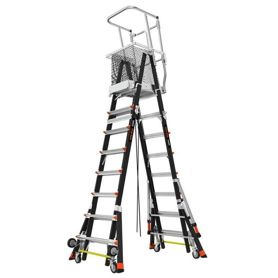 Little Giant Ladder Systems Adjustable Safety Cage Platform Ladder, 14 ft, Fiberglass Multi color