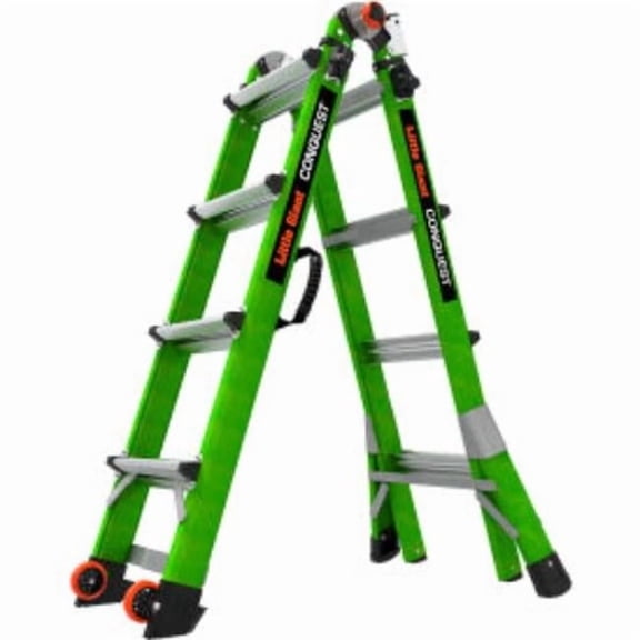 Little Giant Ladders B3145008 Conquest 2.0 Articulated Extendable Ladder - Fiberglass - Green - 4 ft. Type IA - 300 lbs