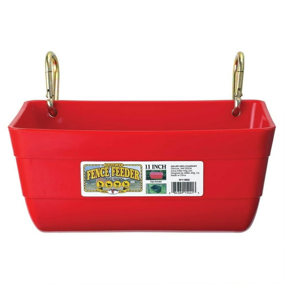 Little Giant Plastic Fence Feeder with Clips (Red) Heavy Duty Mountable Feed Trough Bucket for Livestock & Pets (4.5 Quart) (Item No. FF11RED)