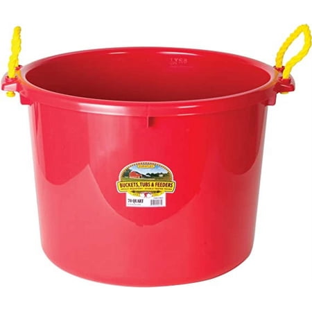 Little Giant® Plastic Muck Tub | Durable & Versatile Utility Bucket with Handles | Muck Bucket | Rope Handles | 70 Quart | Red