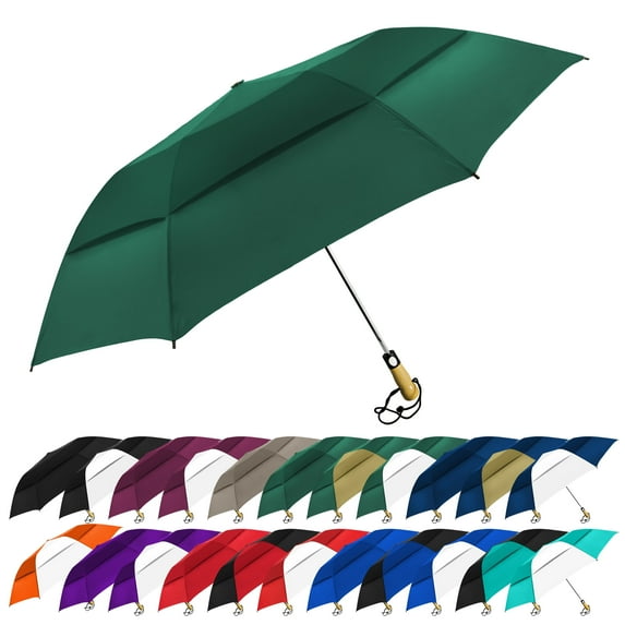 The Little Giant Vented Large 58 Inch Automatic Open Folding Golf Umbrella, Portable Strong Fiberglass Ribs Travel Umbrella, Oversize Folding Umbrella with Wooden Handle for Men & Women, Hunter Green