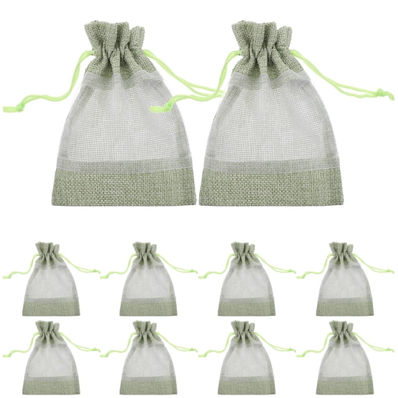 FENGGUIQU 10-Pack Small Green Mesh Drawstring Organizer Bags for Home Storage, 5.5 x 3.9 x 0.2 Inches, and Lightweight