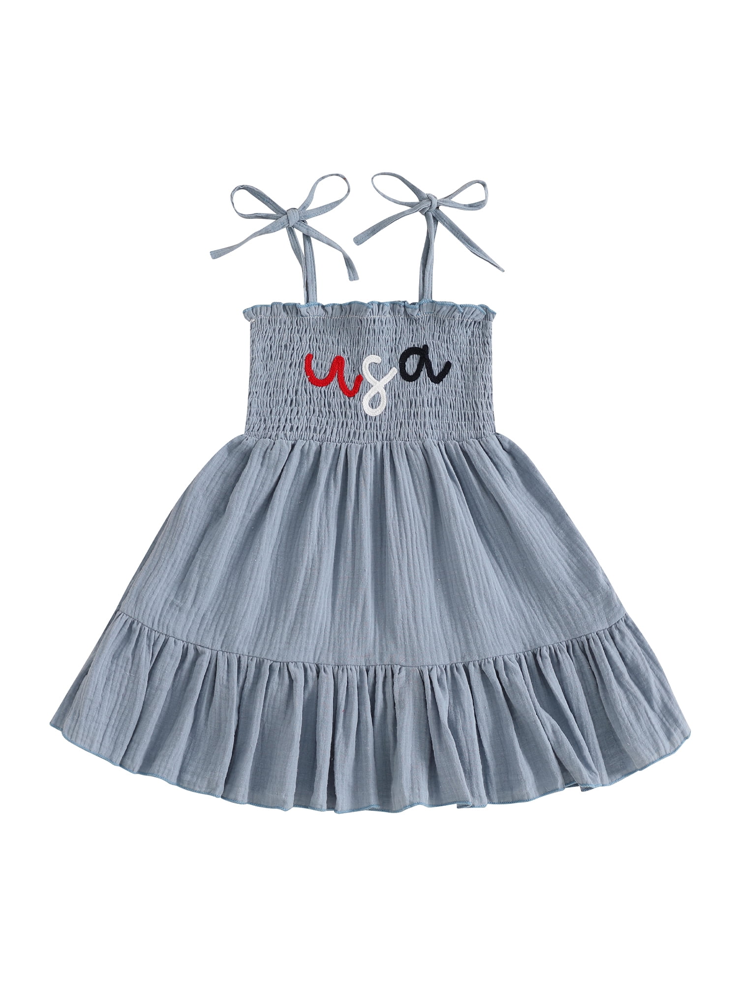 LuLu BeBe Girls Jackie Sun Dress - Patriotic Dots Smocked Wagons with Flags & Balloons