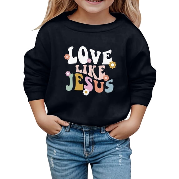 Little Girl' Active Sweat Pullover Sweatshirt Cute Casual Long Sleeve Crewneck Pullover with Print Autumn Winter Outfit Size 5-6T ,Black