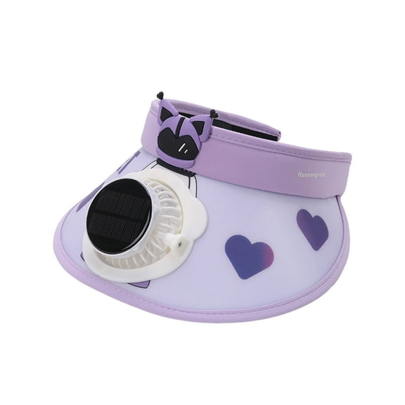 Little Girl Adjustable Fan Visor Purple Wide Brim Solar Fan Hat for Kids Solar Powered for Outdoor Activities and Sun Protection. #5-14 Years