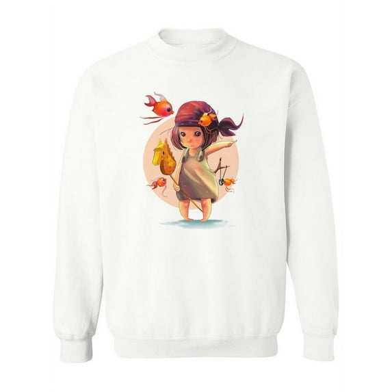 Little Girl And Gold Fishes Sweatshirt Women -Image by Shutterstock, Female x-Large