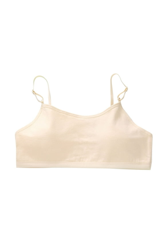 Little Girl Bras Training Bra Breathable Cotton Bra Summer Lightly Adjustable Strap Wireless Comfortable Bralette, Beige, S